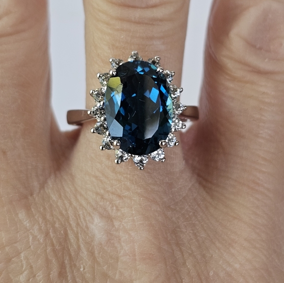 Genuine London Blue Topaz & White Topaz Ring in Rhodium/ Sterling Silver Sz 8! - Picture 14 of 16